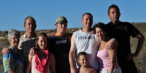 Blenn and Family in the Karoo: L-R: Dorothy, Blenn, Danica, Gordon, Kevin, Kael (front), Teresa, Terence