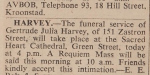 Gertrude's Funeral Notice