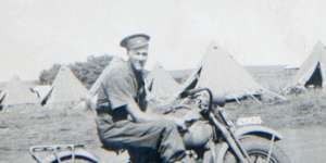 Sinclair on his Harley despatch bike